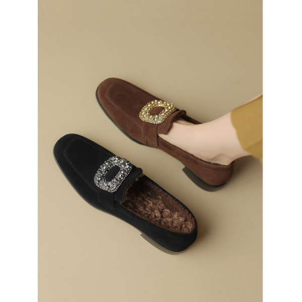 【2color】スクエアビジューバックル付きローファー X-484