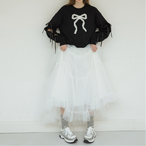 ラウンドネックリボンスウェットシャツ Z00138