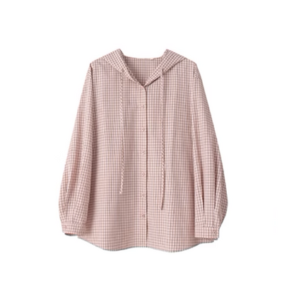 【2color】チェック柄フーディーシャツ《Z00978》