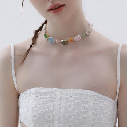 マルチカラーボタンネックレス　Z00579