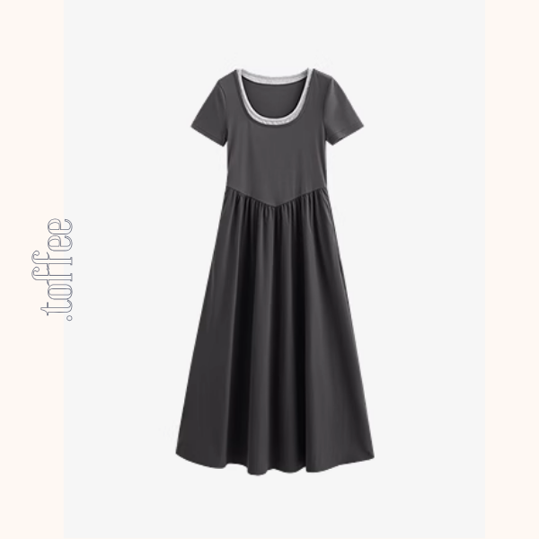 【2color】レイヤード風Uネックマキシワンピース《Z00923》