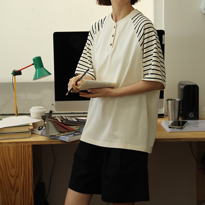 【2color】ラグランスリーブストライプTシャツ　Z00355