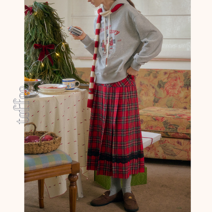 タータンチェック柄ハイウエストAラインミディスカート　 《Z00785》