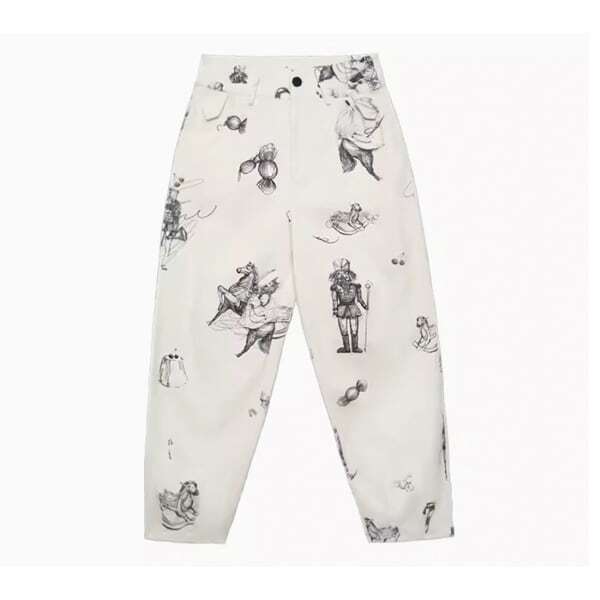 【2color】くるみ割り人形プリントタックテーパードパンツ C0107
