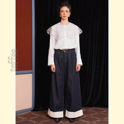 【2color】大人のエレガンス：美シルエットのワイドレッグデニムパンツ 《C0200》