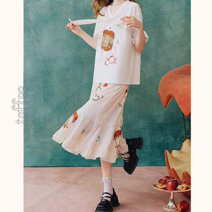 フリルヘムプリントスカート《Z00963》