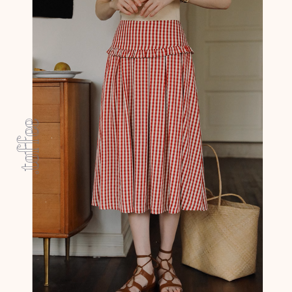 ギンガムチェックハイウエストフレアスカート《Z00882》