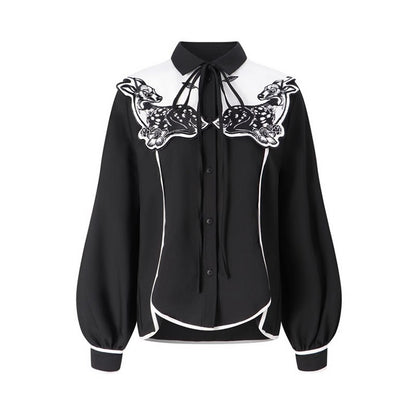 月明かりのバンビが佇む：深い森の中のオリエンタルカウボーイブラウス C0187