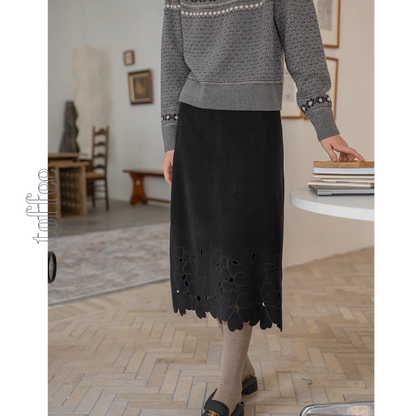 【2color】花柄レースAラインミディ丈スカート《Z00859》