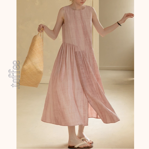 くすみピンクのノースリーブワンピース《Z01044》