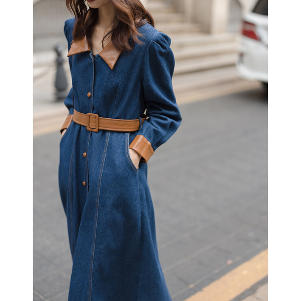 異素材ミックスバイカラーデニムワンピース　AU-225