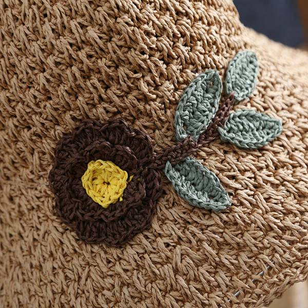 【2color】フラワーモチーフドーム型ストローハット　Z00430