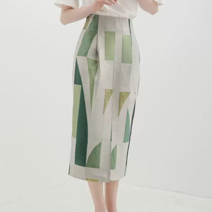 アーティスティックシルエットプリントスカート　AU-091