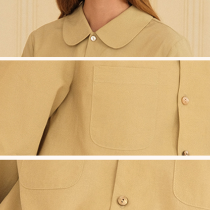 【3color】丸襟パッチポケット付きベーシックシャツ　《Z00742》