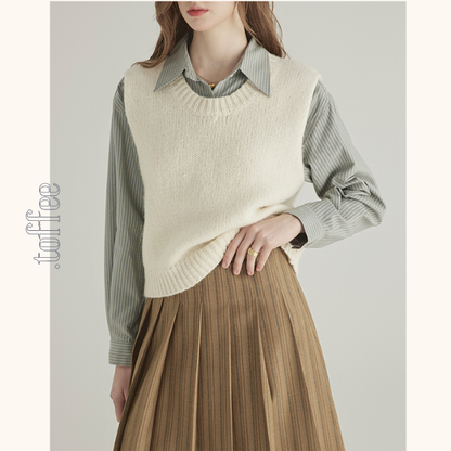 ストライプ柄ダブルブレストテーラードジャケット＆ハイウエストプリーツスカートセットアップ　《Z00777》