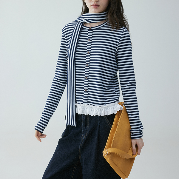 レースヘムストライプシャツ 《Z00635》