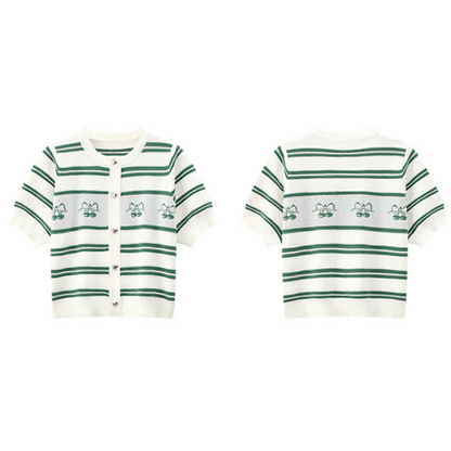 ハートとチェリーの半袖ニット Z00232