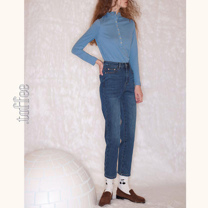 【2color】ハイウエストストレートデニムパンツ　《Z00712》