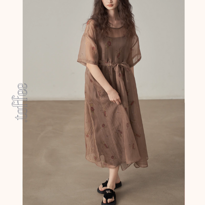 フローラルプリントシフォンワンピース《Z00995》