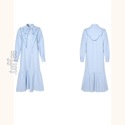 レースカラーブルーワンピース　Z00528