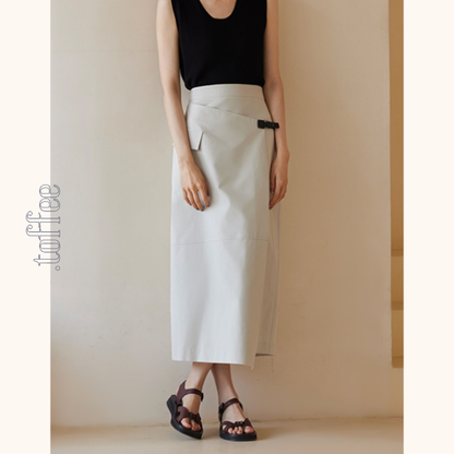 斜め前立てスカートミモレ丈スカート　Z00425