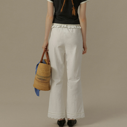 フリルウエスト＆レースヘムホワイトパンツ《Z00823》