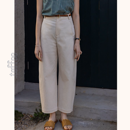 【3color】ベルトループ付きハイウエストストレートクロップドパンツ《Z00870》