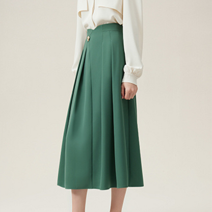 【2color】ゴールドボタン付きハイウエストAラインスカート Z00094