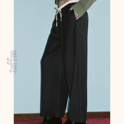 【5color】レースウエストワイドパンツ　Z00410