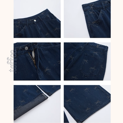 リボンジャガードデニムパンツ《Z00989》