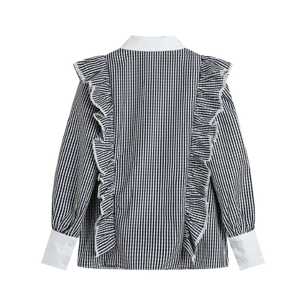 ストライプフリルブラウス　X-347