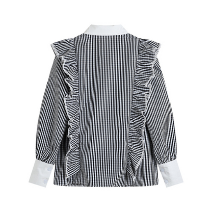 ストライプフリルブラウス　X-347