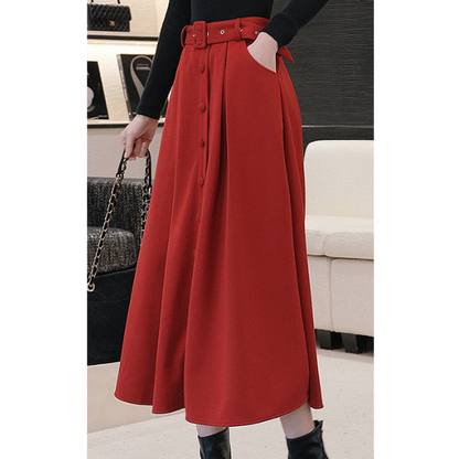 【2color】ベルテッドウールフレアスカート X-386