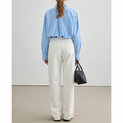 タック入りホワイトストレートデニム X-294