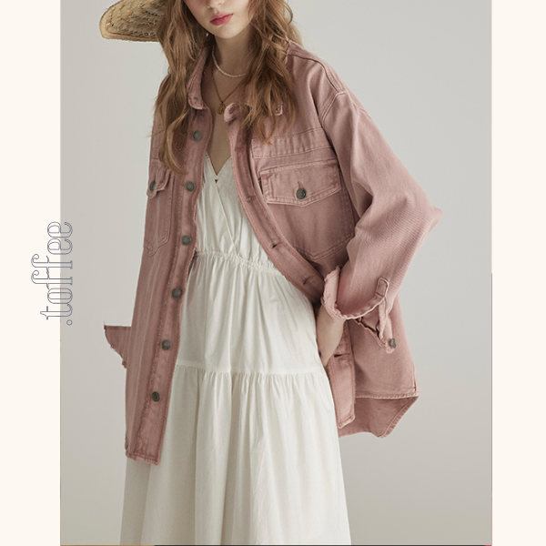 ピンクデニムジャケット＆ミモレ丈ストレートスカートセットアップ　《Z00776》