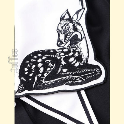 月明かりのバンビが佇む：オリエンタルと幻想が交差するプレッピーワンピース C0186