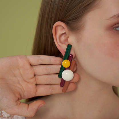 【2pattern】コントラストカラーパンフルートモチーフイヤーアクセサリー　《Z00798》