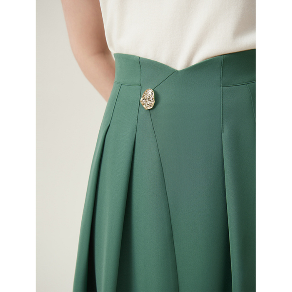 【2color】ゴールドボタン付きハイウエストAラインスカート Z00094