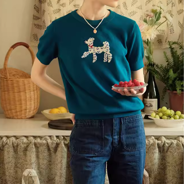 再販決定！【2color】プードル柄パフスリーブニットX1-008