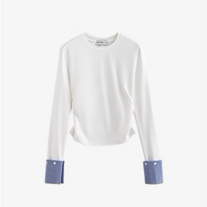 【2color】ギンガムチェックカフスクルーネックトップ《Z00926》