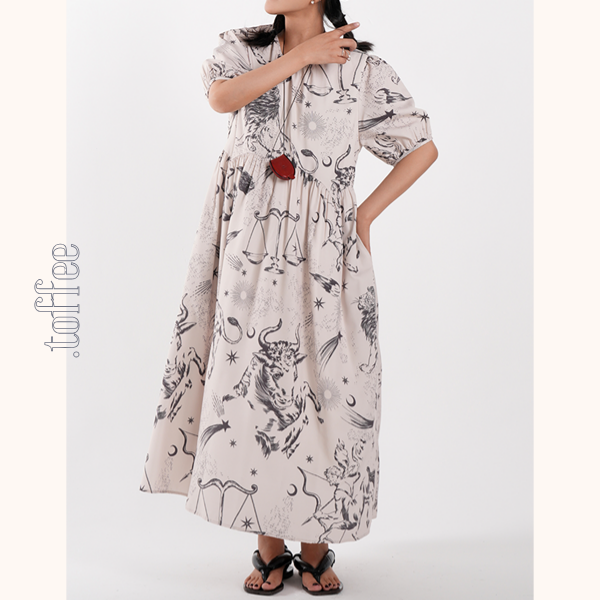 星座柄Aラインルーズワンピース 　Z00419