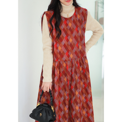 【２color】マルチカラースクエアパターンワンピース w-005