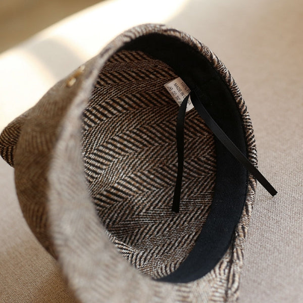 あれ？お耳？ヘリンボーン柄の丁寧なキャップ　tb100