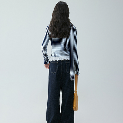 レースヘムストライプシャツ 《Z00635》