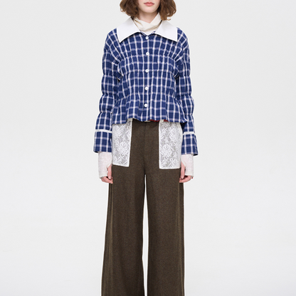 レースディテールチャック柄ブルーシャツ 《Z00636》