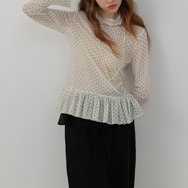 シースルードット柄ペプラムブラウス　《Z00715》