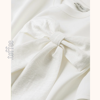 【2color】ビッグリボンクルーネック半袖Tシャツ《Z00933》