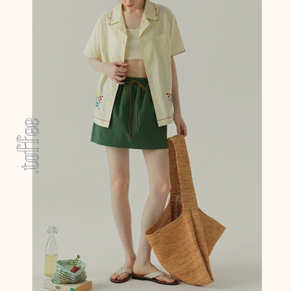 花柄刺繍コットンシャツ《Z00958》