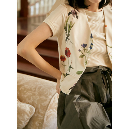 フラワープリントショートベストジャケット　AU-242