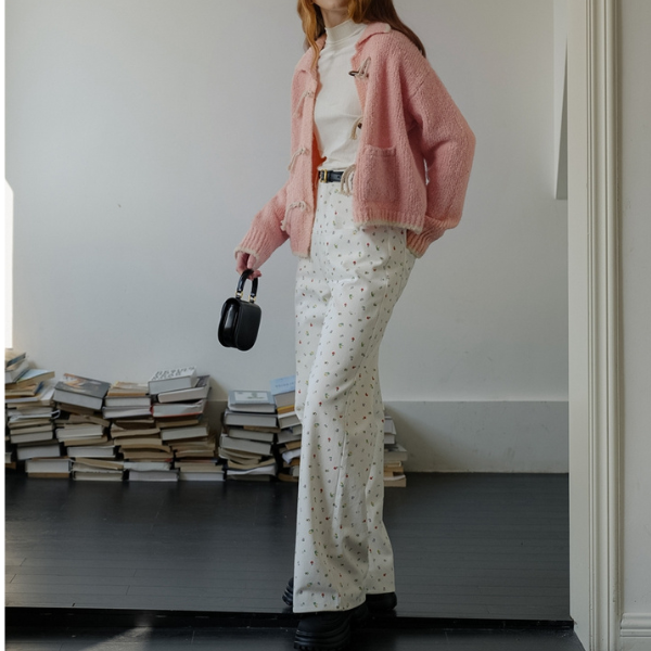 小花柄ワイドレッグカジュアルパンツ Z00017